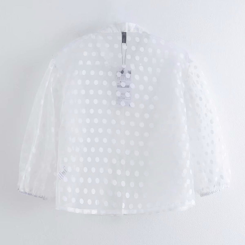 Spring Cross-border Women's Clothing Long Sleeve Polka Dot Transparent Organza Top For Women