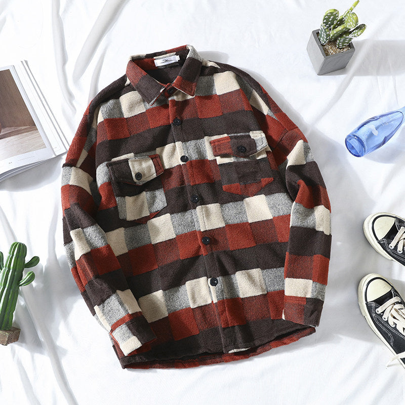 Autumn Brushed Plaid Shirt Men