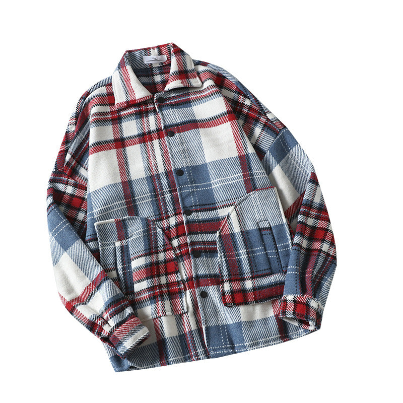 Autumn Brushed Plaid Shirt Men