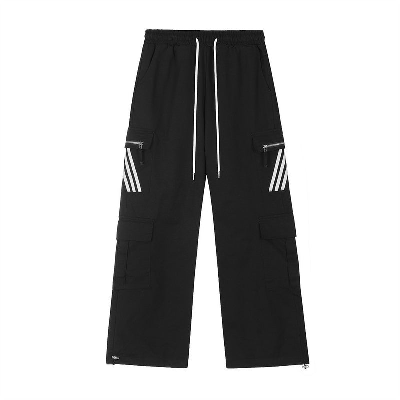 Three Bars Multi-pocket Cargo Pants Men's Loose