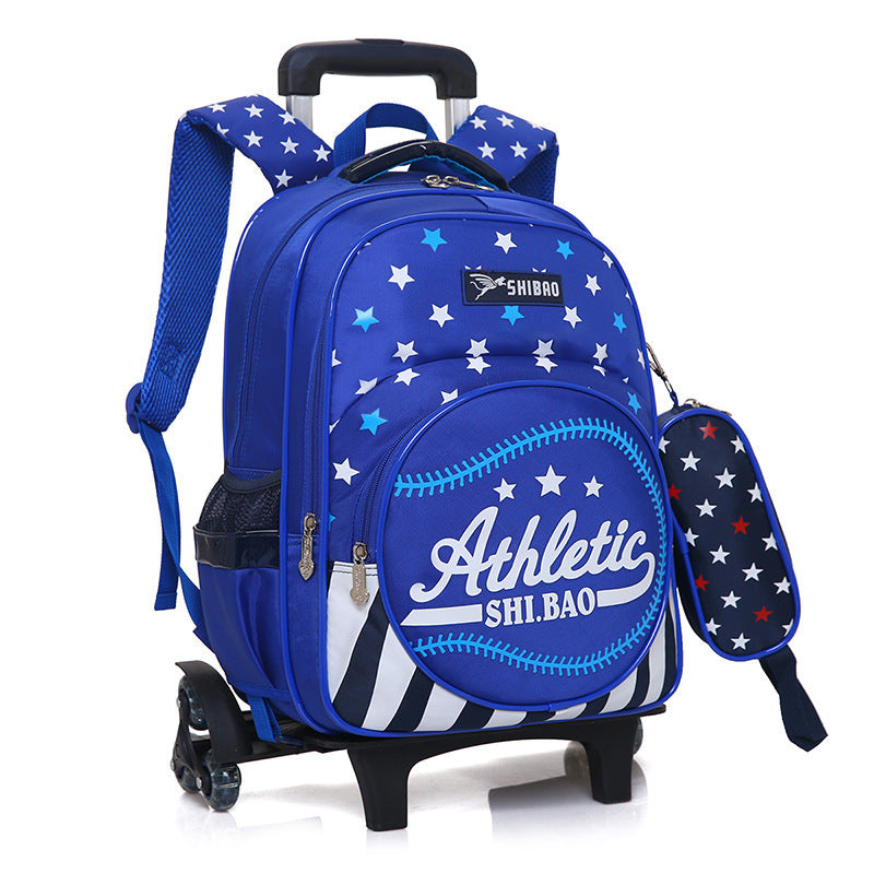 Waterproof Children's Three-Wheeled Trolley School Bag