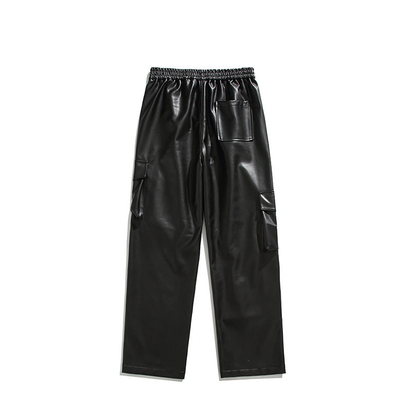 Men's Loose Straight Casual American Retro Street PU Leather Pants