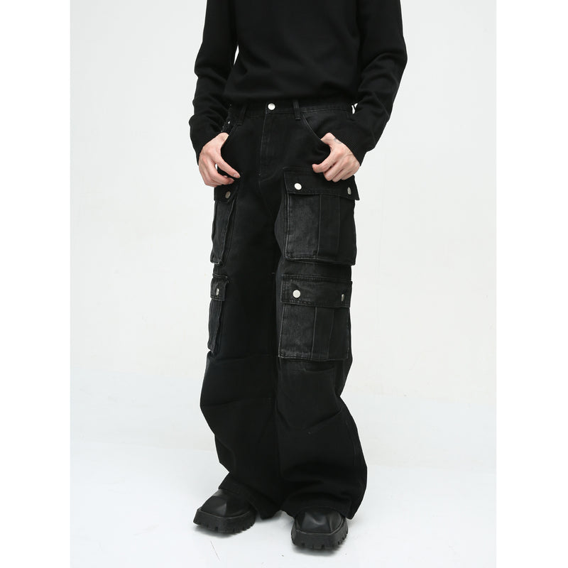 New Niche Retro Multi-pocket Design Tooling Wide Leg Jeans