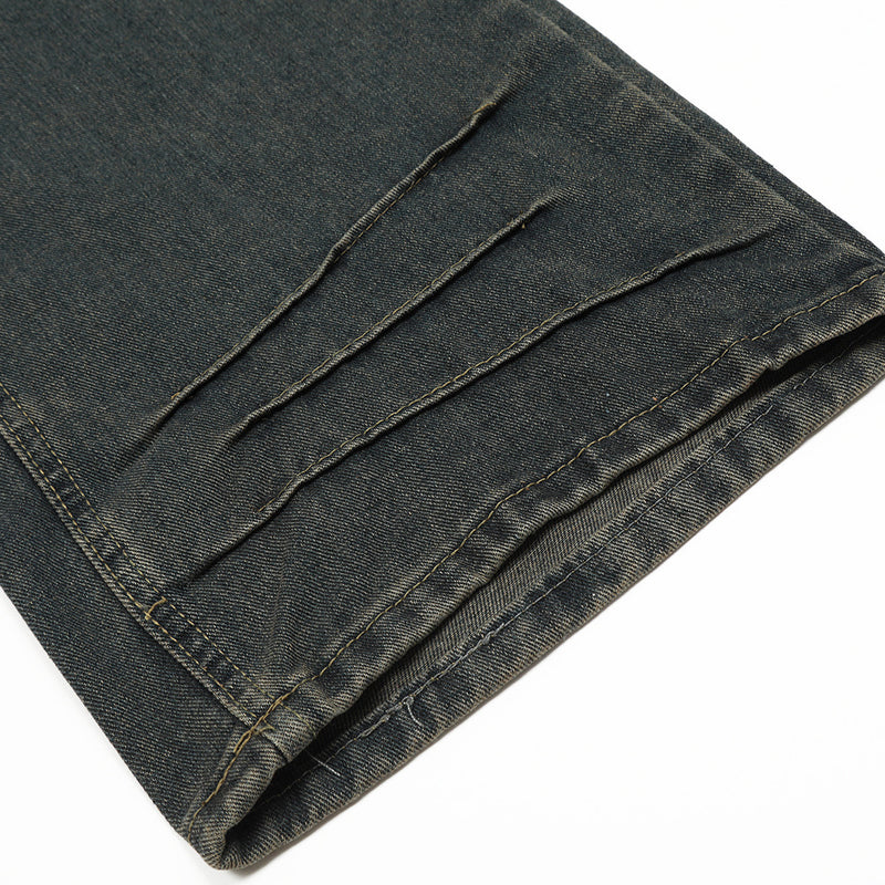 Washed And Worn Worn Out Denim Straight-leg Trousers Men's Punk