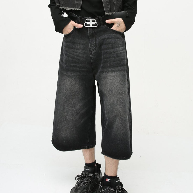 Retro Distressed Flared Cropped Pants For Men