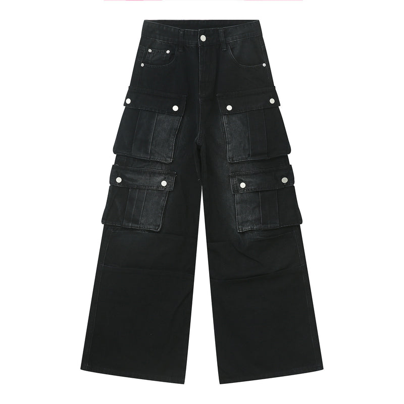 New Niche Retro Multi-pocket Design Tooling Wide Leg Jeans