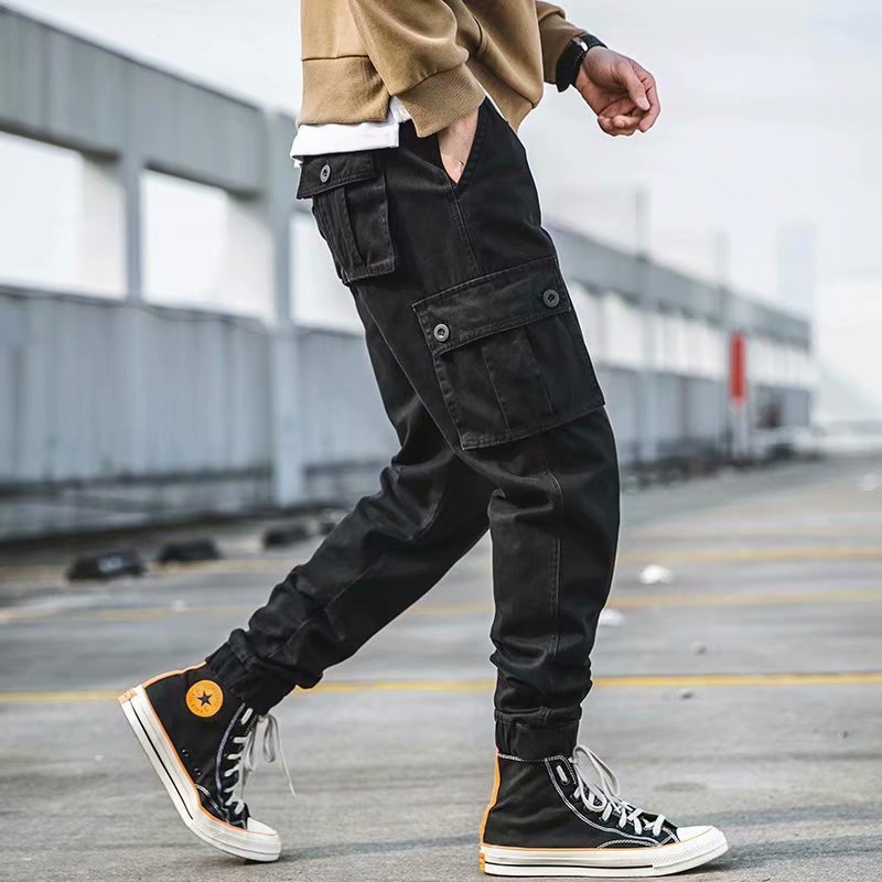 Overalls Men's American-style Retro Casual Loose Cropped Pants Multi-pocket Ankle Banded