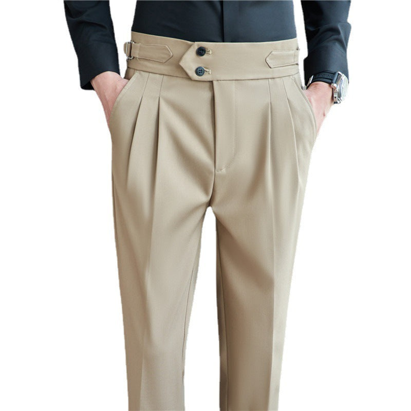 Men's Mid High Waisted Drape Style Long Casual Pants