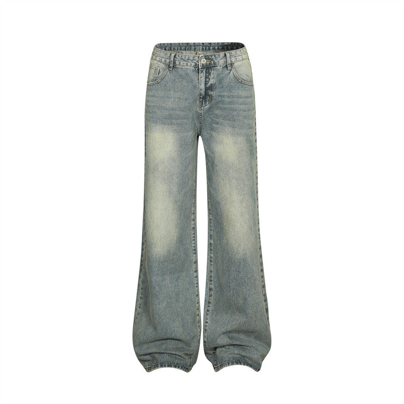 Washed Wear-white Straight Jeans Men's Street Style