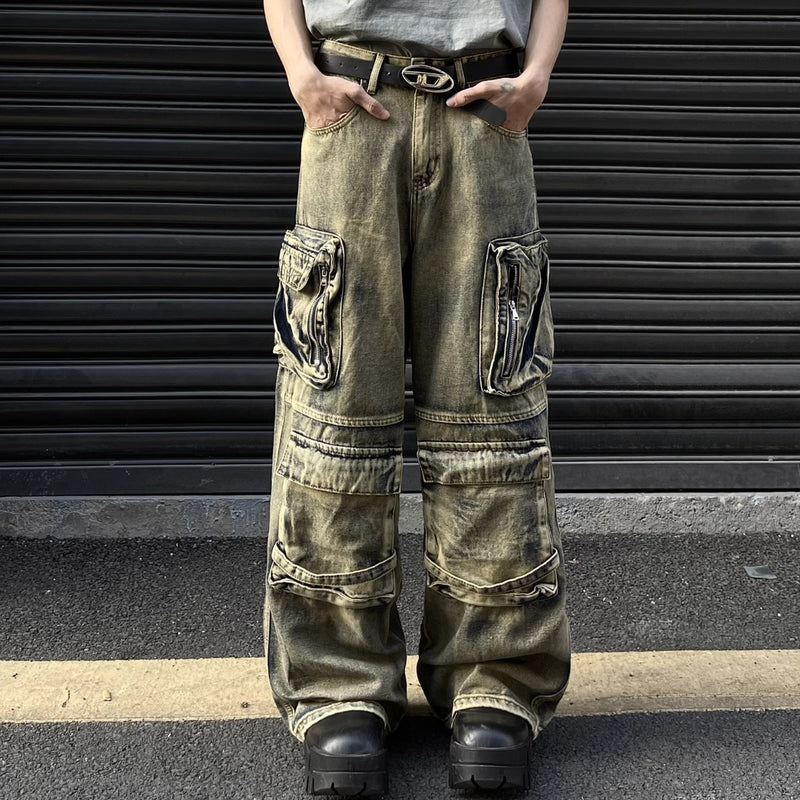 Retro Large Workwear With Pocket Wide Leg Jeans