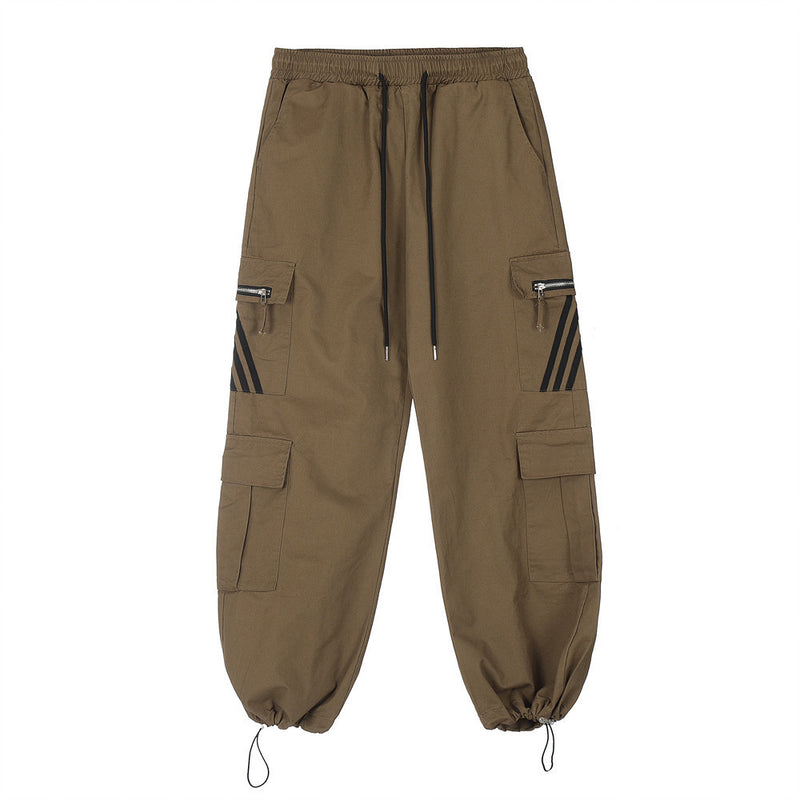 Three Bars Multi-pocket Cargo Pants Men's Loose