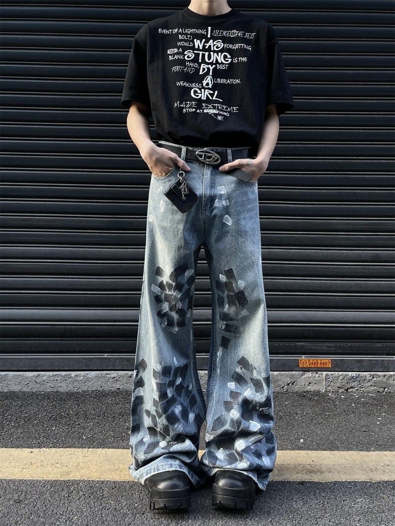 Slightly Flared Wide Leg Jeans Men's Loose Trousers