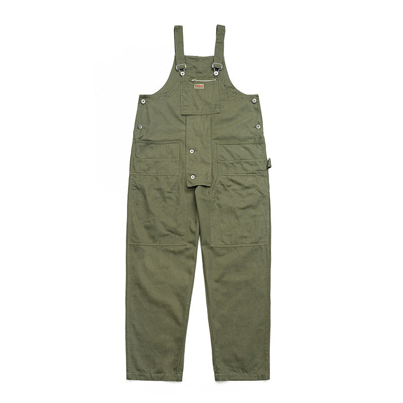 Japanese Style Workwear Suspenders Multi-pocket One-piece