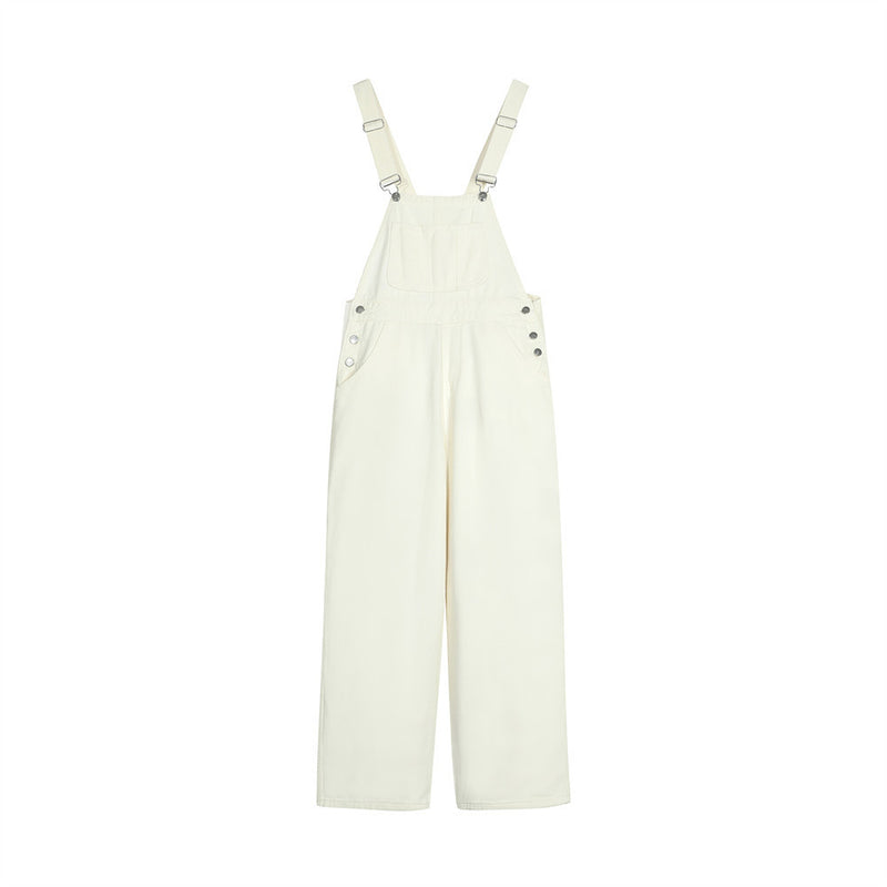 Simple Solid Color Wide Leg Straight Cargo Overalls