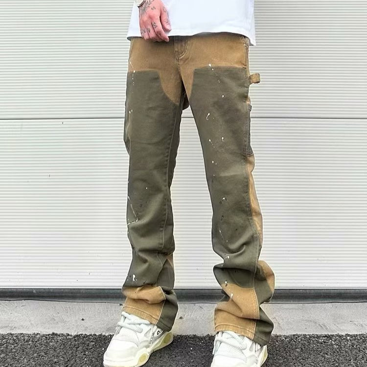 Leisure Washed-out Micro-elastic Tooling Denim Logging Pants