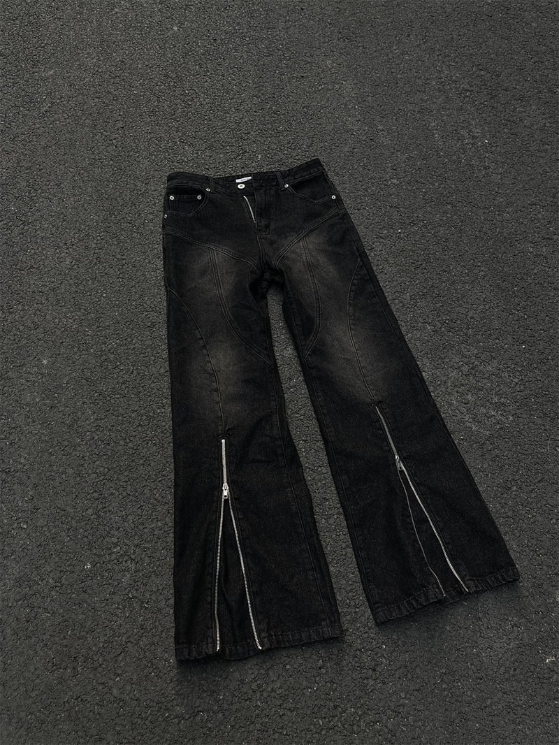 Double Zipper Slightly Flared Jeans Loose-fitting Wide-leg Trousers