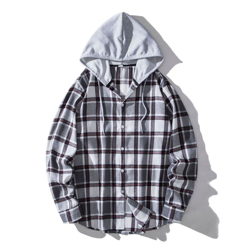 European And American Men's Plaid Hooded Shirt Casual Shirt