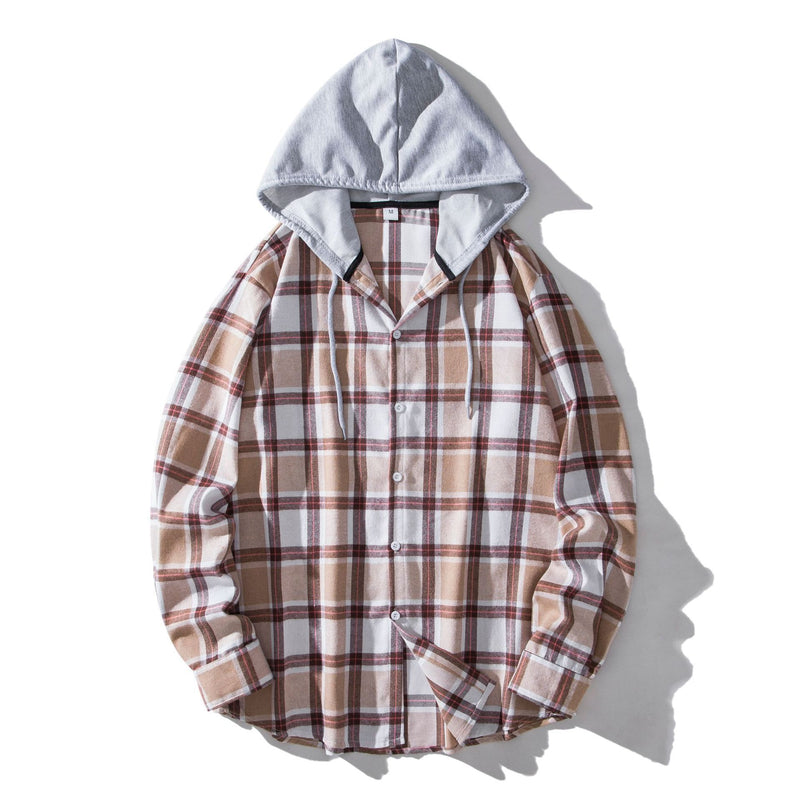 European And American Men's Plaid Hooded Shirt Casual Shirt