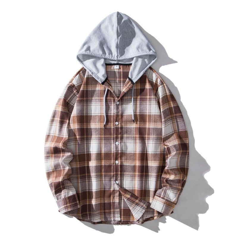 European And American Men's Plaid Hooded Shirt Casual Shirt