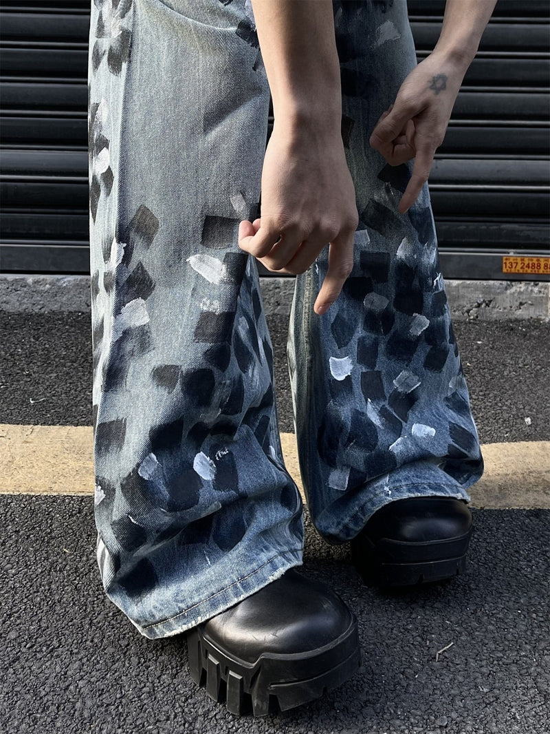 Slightly Flared Wide Leg Jeans Men's Loose Trousers