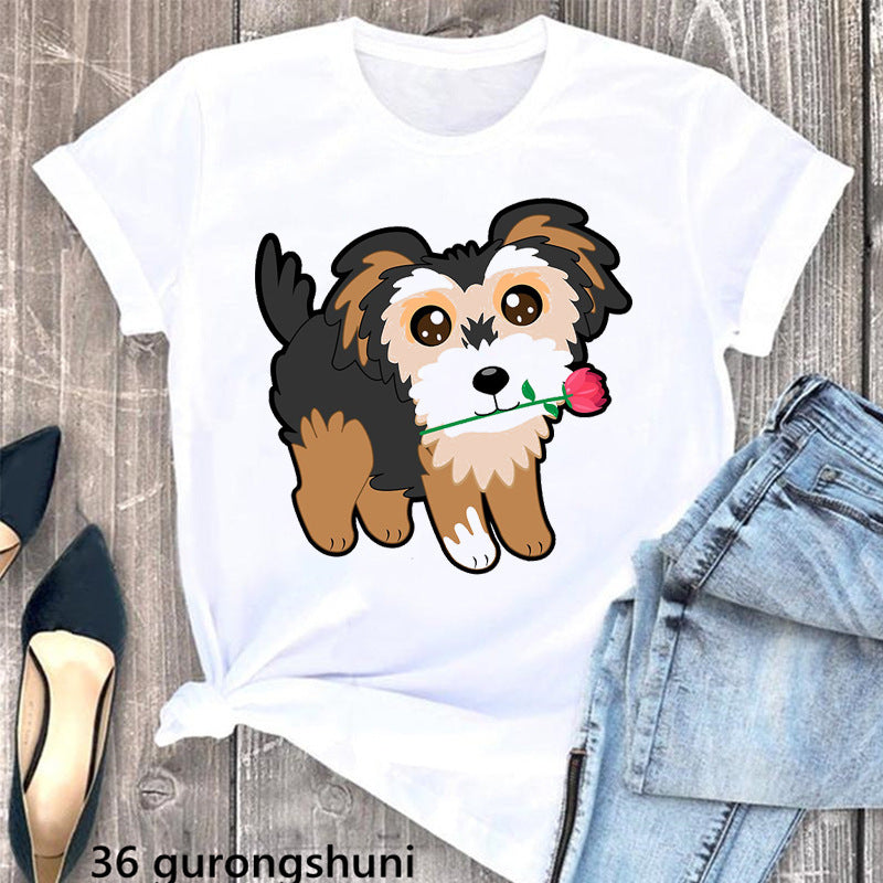 Summer Women's Clothing Schnauzer Dog Women's Printed Wear Clothes T-shirt Women