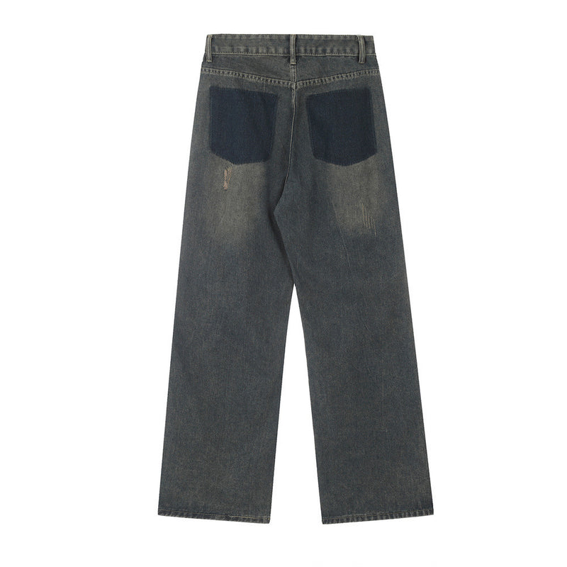 Washed And Worn Worn Out Denim Straight-leg Trousers Men's Punk