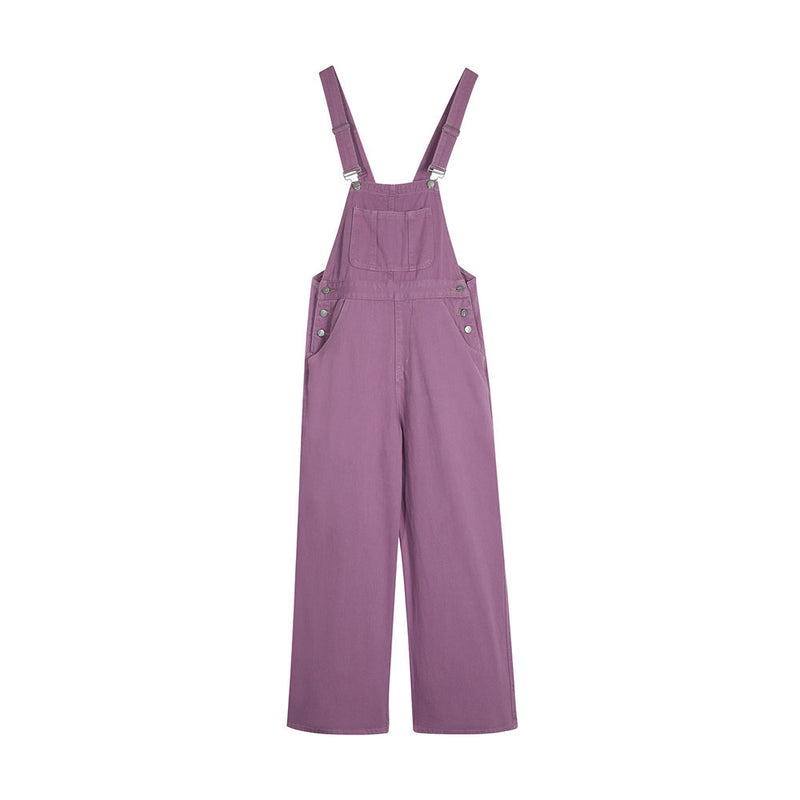 Simple Solid Color Wide Leg Straight Cargo Overalls