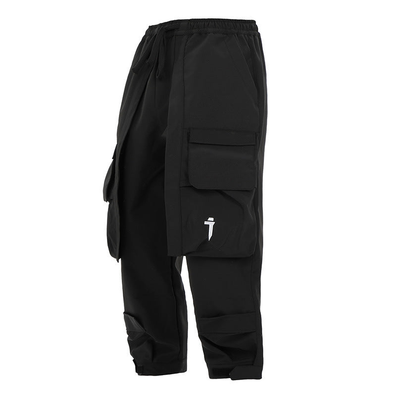 Men's Loose Casual Black Multi-pocket Trousers