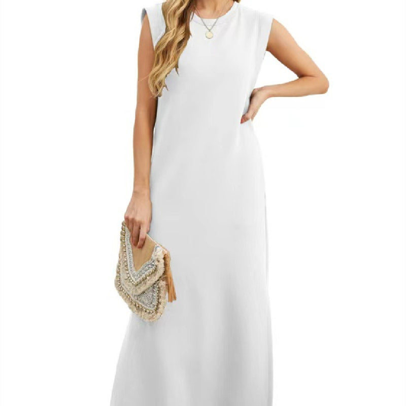 Summer Sleeveless Slit Dress With Pockets Casual Loose Long Dresses For Womens Clothing