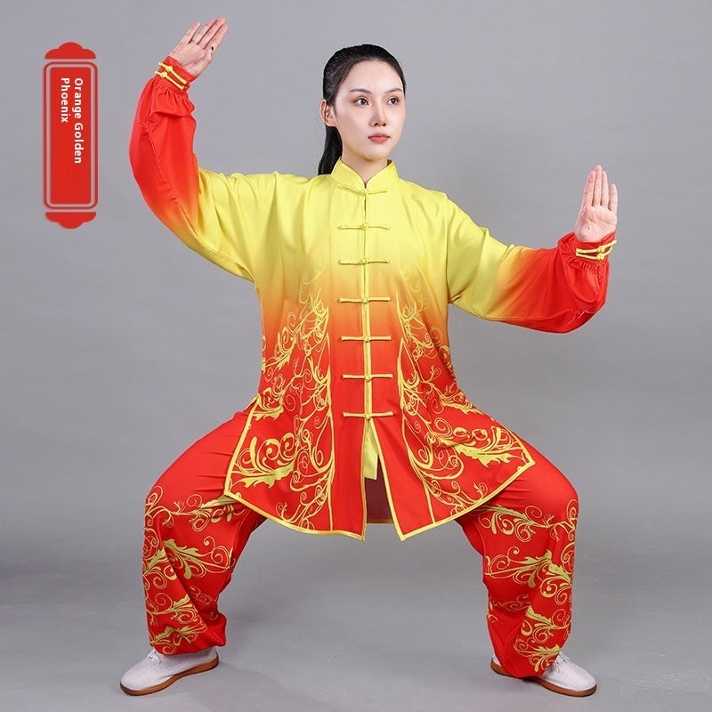 Stretch Cotton Gradient Hand-painted Tai Ji Suit Men And Women Martial Arts Shadowboxing Exercise Clothing