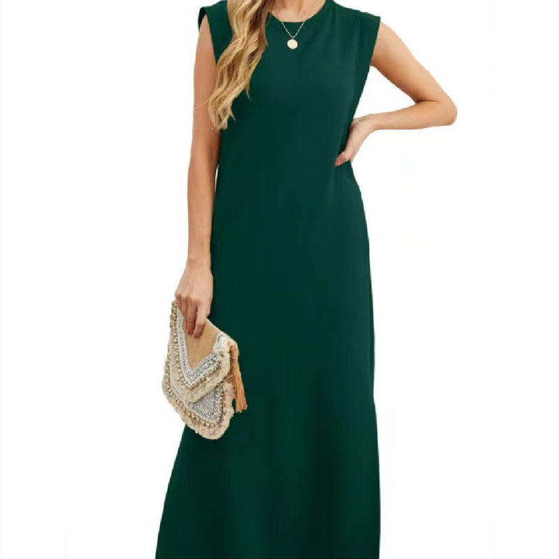 Summer Sleeveless Slit Dress With Pockets Casual Loose Long Dresses For Womens Clothing