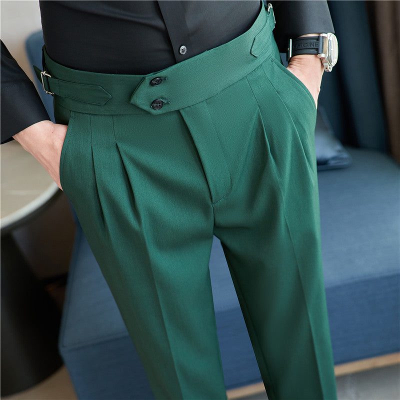 Men's Mid High Waisted Drape Style Long Casual Pants