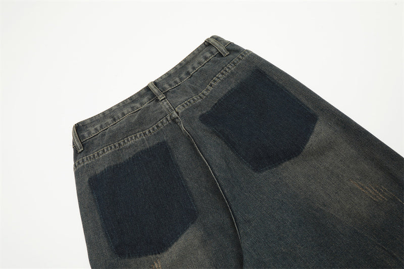 Washed And Worn Worn Out Denim Straight-leg Trousers Men's Punk