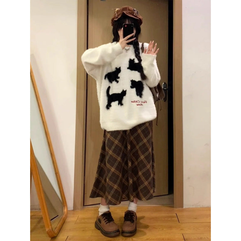 Sweet Cute Kitten Sweater For Women Winter Women's Clothing Loose Casual Sweater