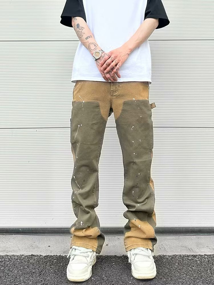 Leisure Washed-out Micro-elastic Tooling Denim Logging Pants