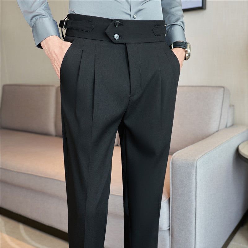 Men's Mid High Waisted Drape Style Long Casual Pants