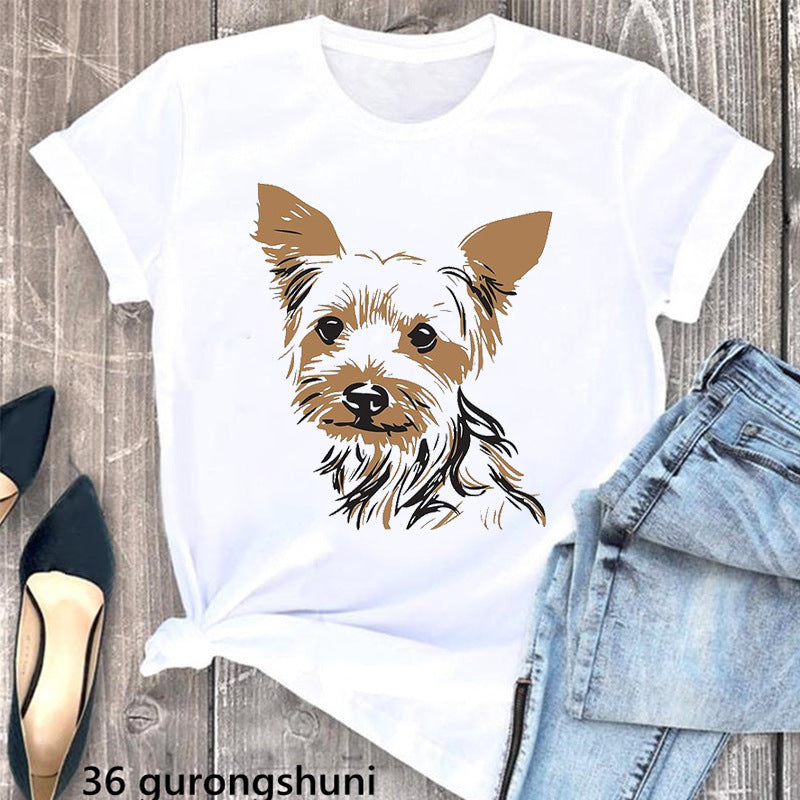 Summer Women's Clothing Schnauzer Dog Women's Printed Wear Clothes T-shirt Women