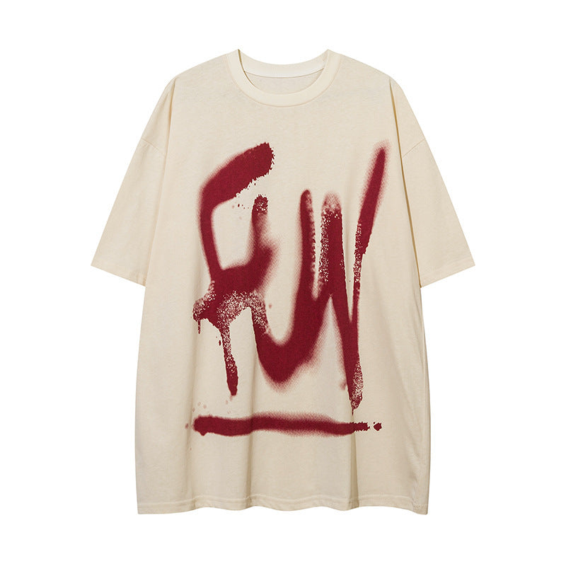 Fashion Graffiti Letter Short Sleeve Men Clothing